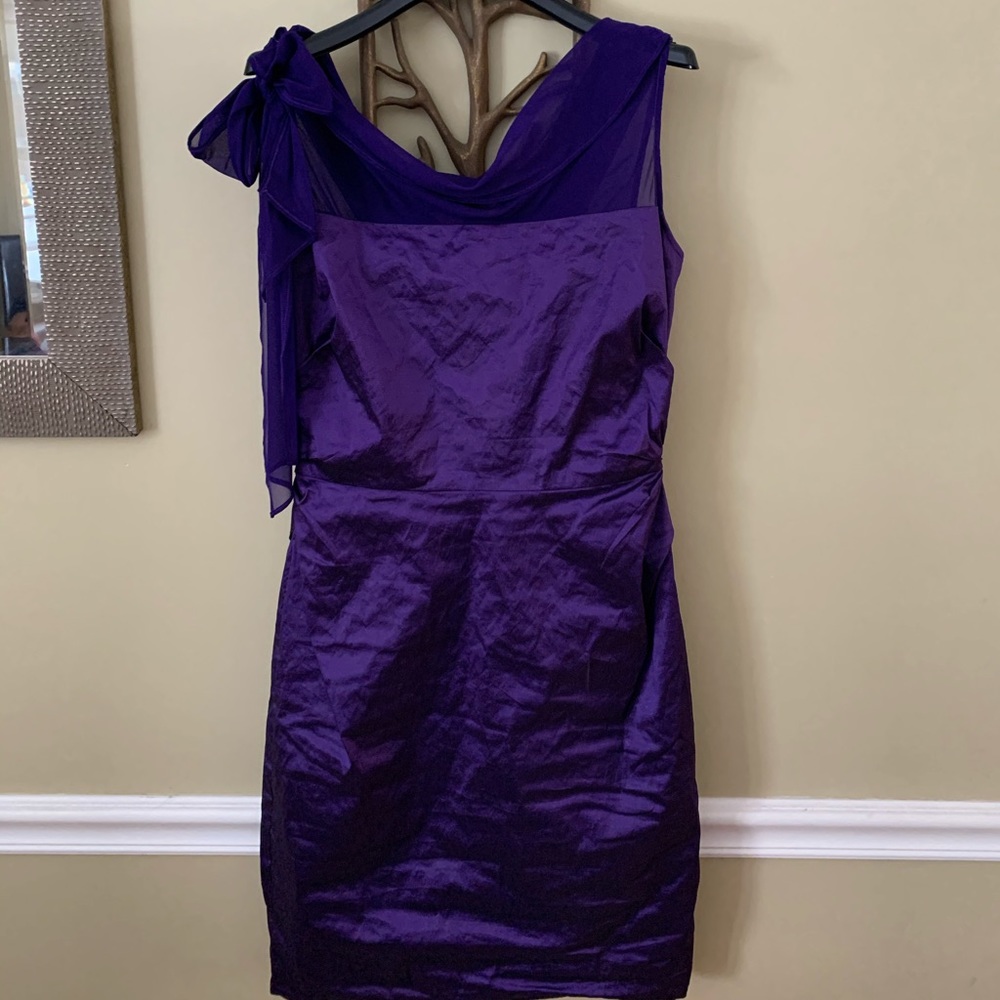 Sara Campbell Purple with Bow on Shoulder Dress